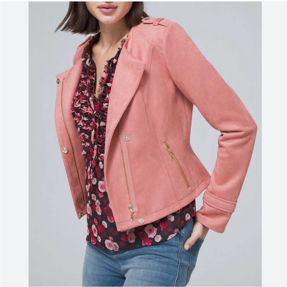 White House Black Market Pink Suede Moto Jacket